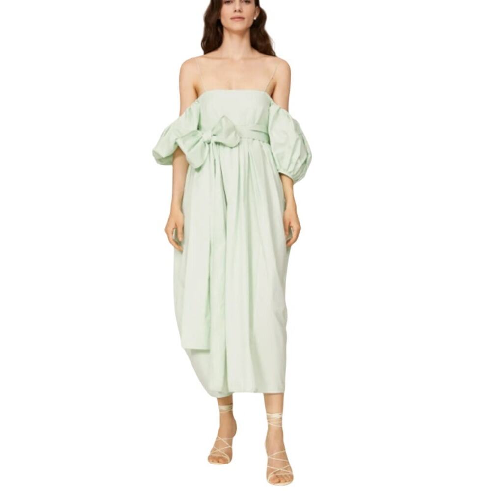 Cecilie Bahnsen Green Puff Sleeve Midi Joel Dress 2